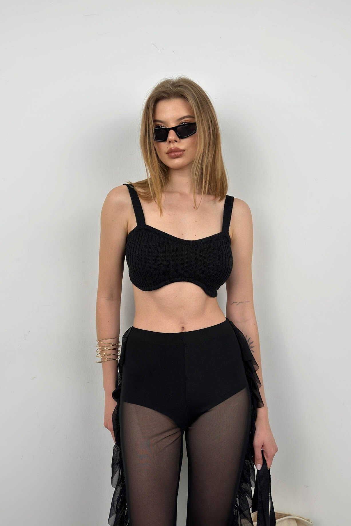 Toptan Askılı Siyah Crop Bra