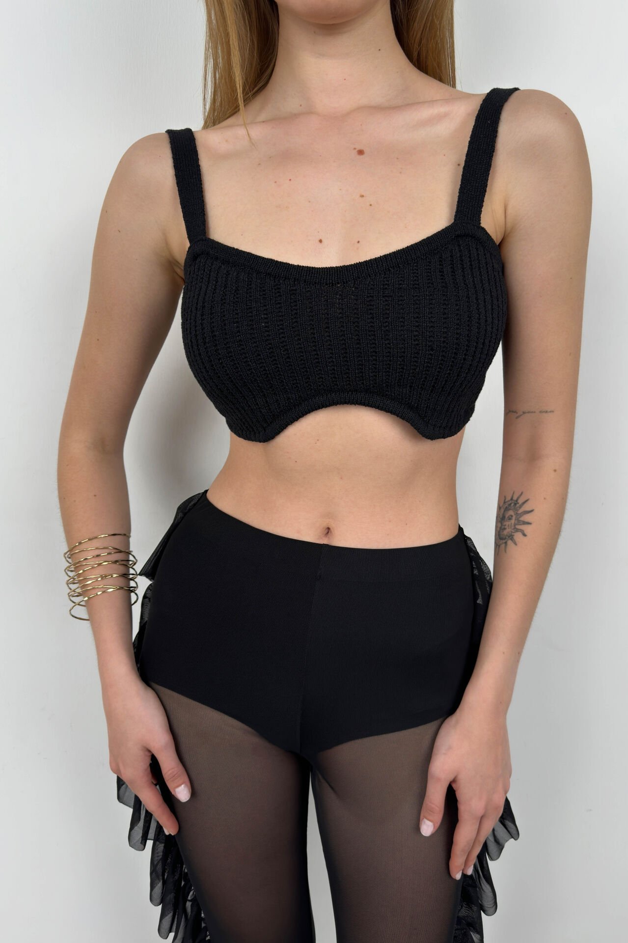 Toptan Askılı Siyah Crop Bra