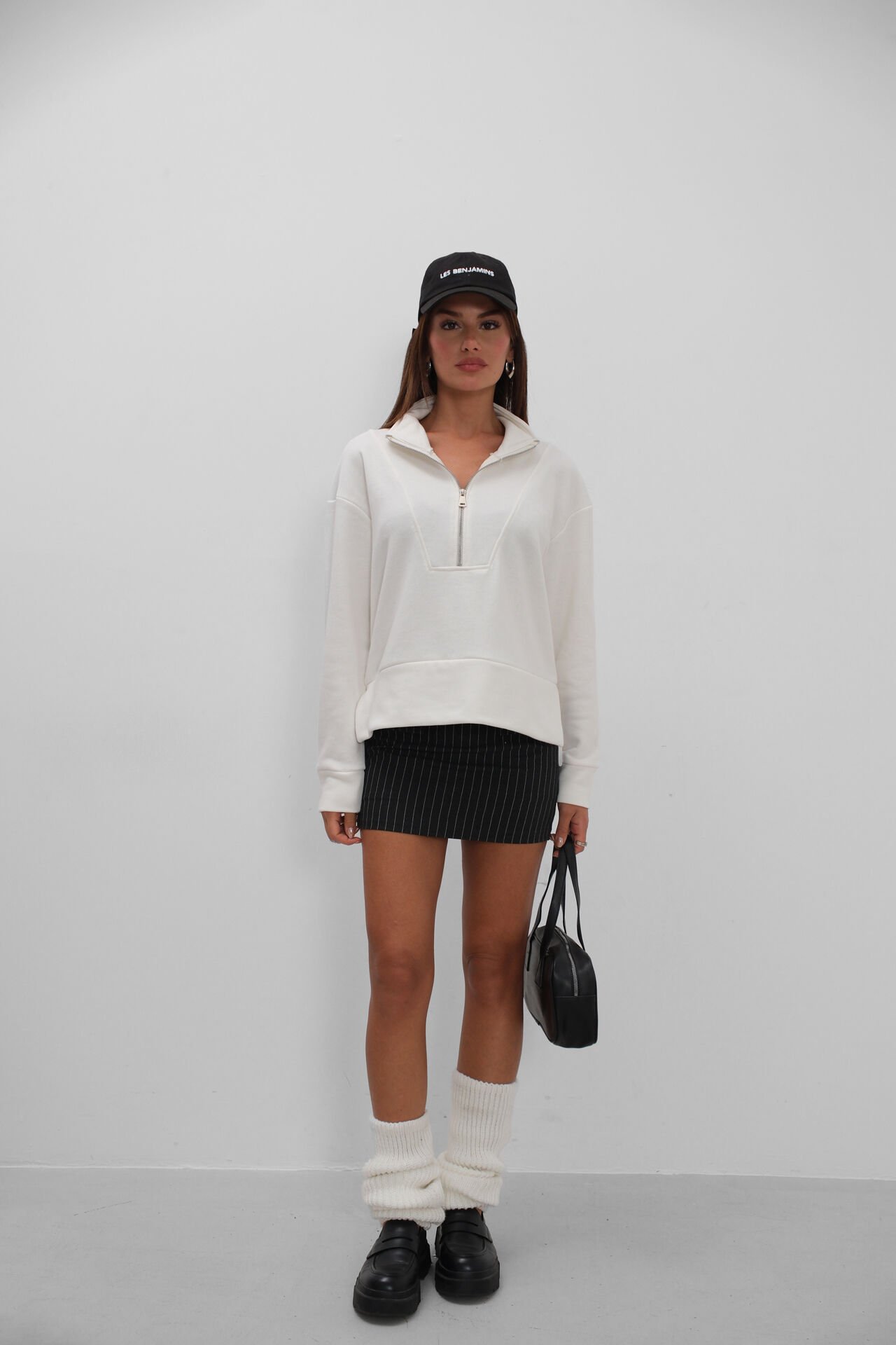 Toptan Fermuar ve Dikiş Detaylı Ekru Sweatshirt