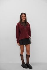 Toptan Fermuar ve Dikiş Detaylı Bordo Sweatshirt