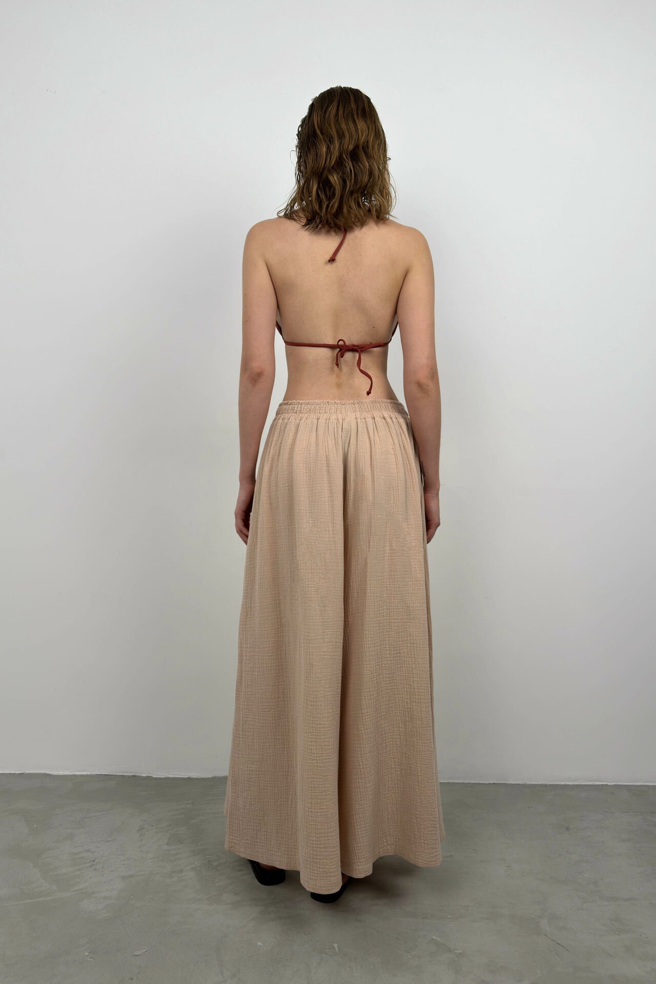 Wholesale Thick Belt Beige Linen Trousers