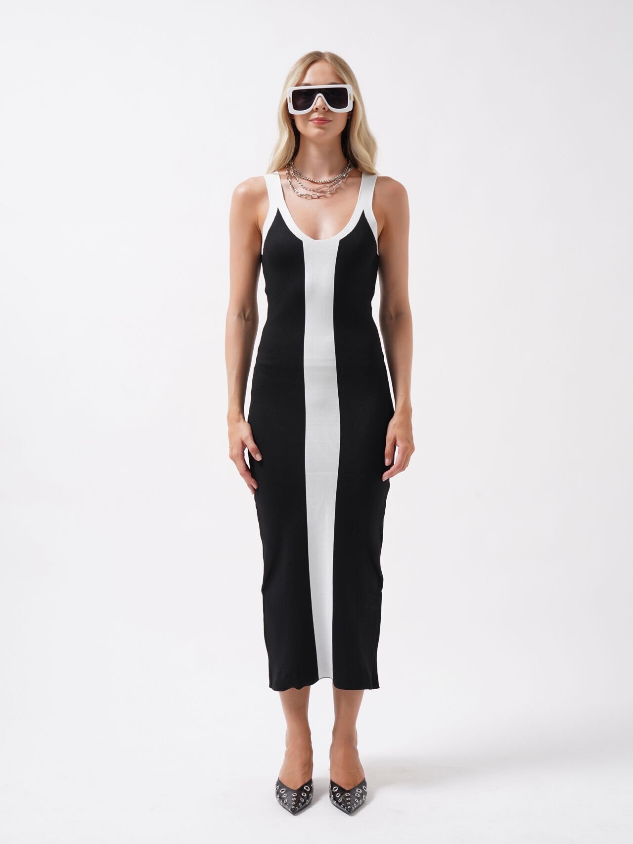 Double Color Slit Detail Dress