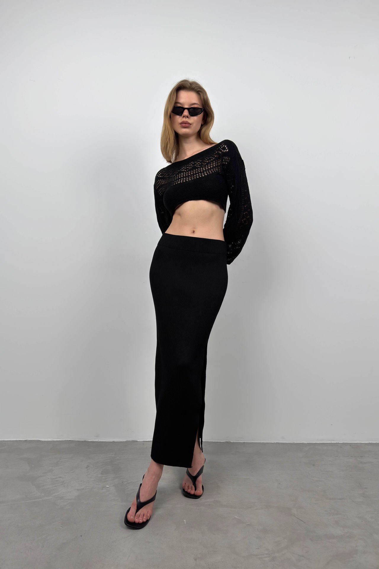 Wholesale Knit Detail Crop Knitwear Blouse