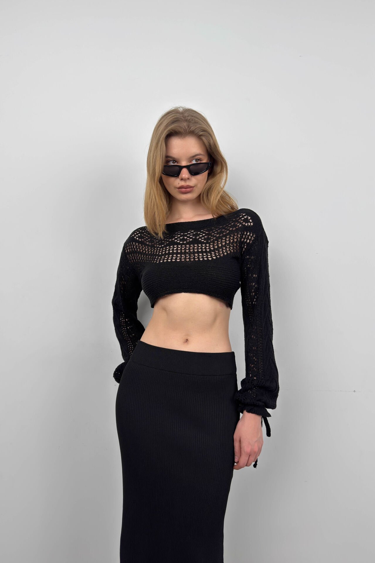 Wholesale Knit Detail Crop Knitwear Blouse