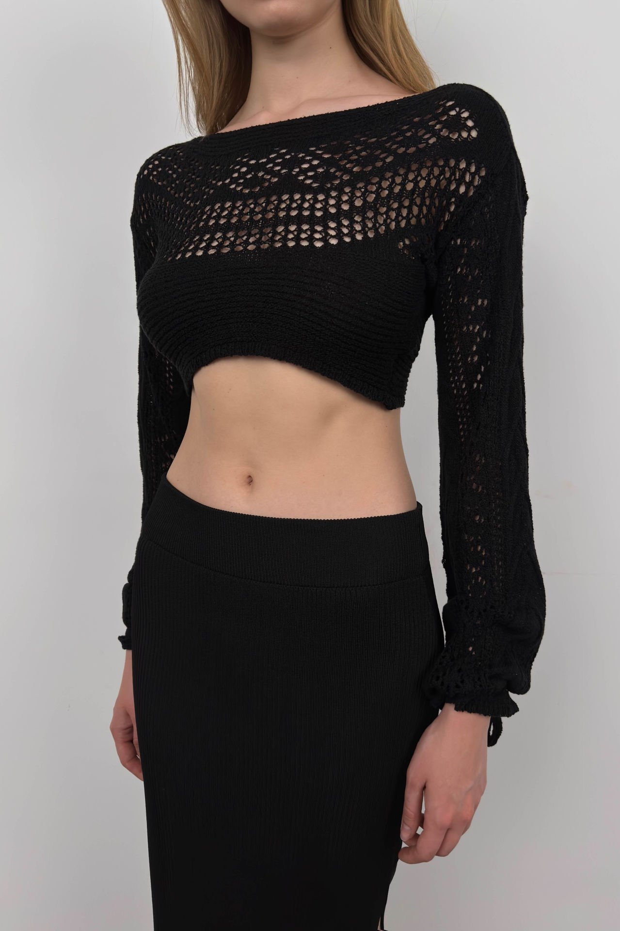 Wholesale Knit Detail Crop Knitwear Blouse