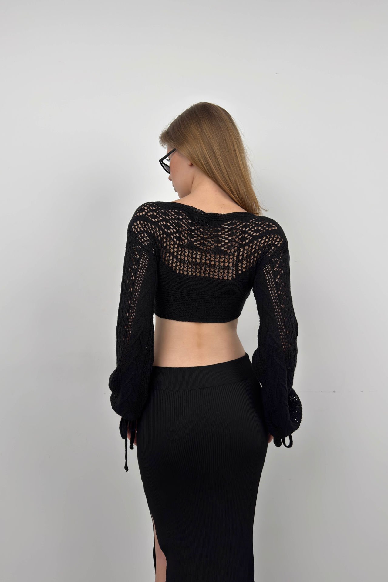 Wholesale Knit Detail Crop Knitwear Blouse