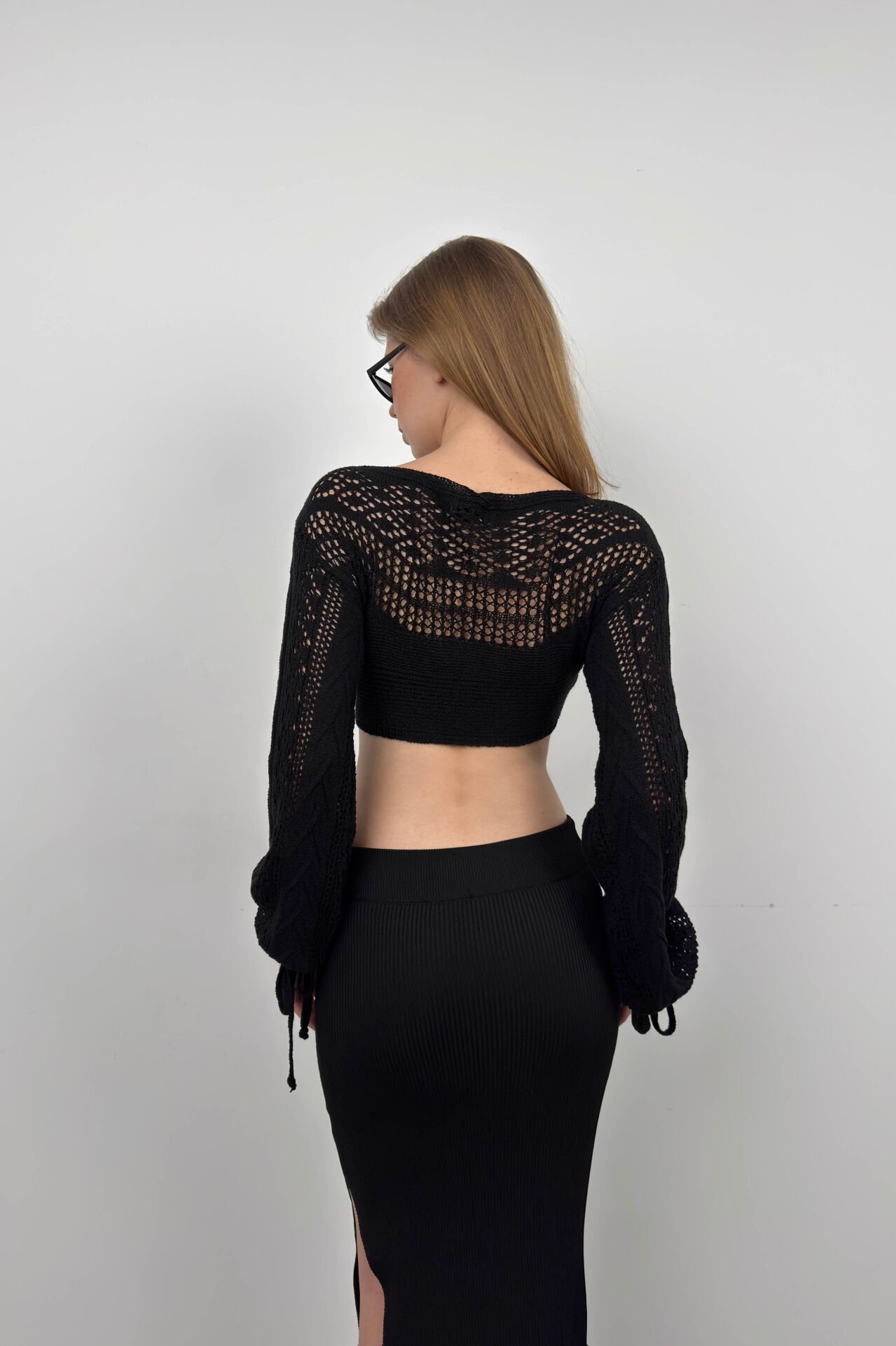 Wholesale Knit Detail Crop Knitwear Blouse