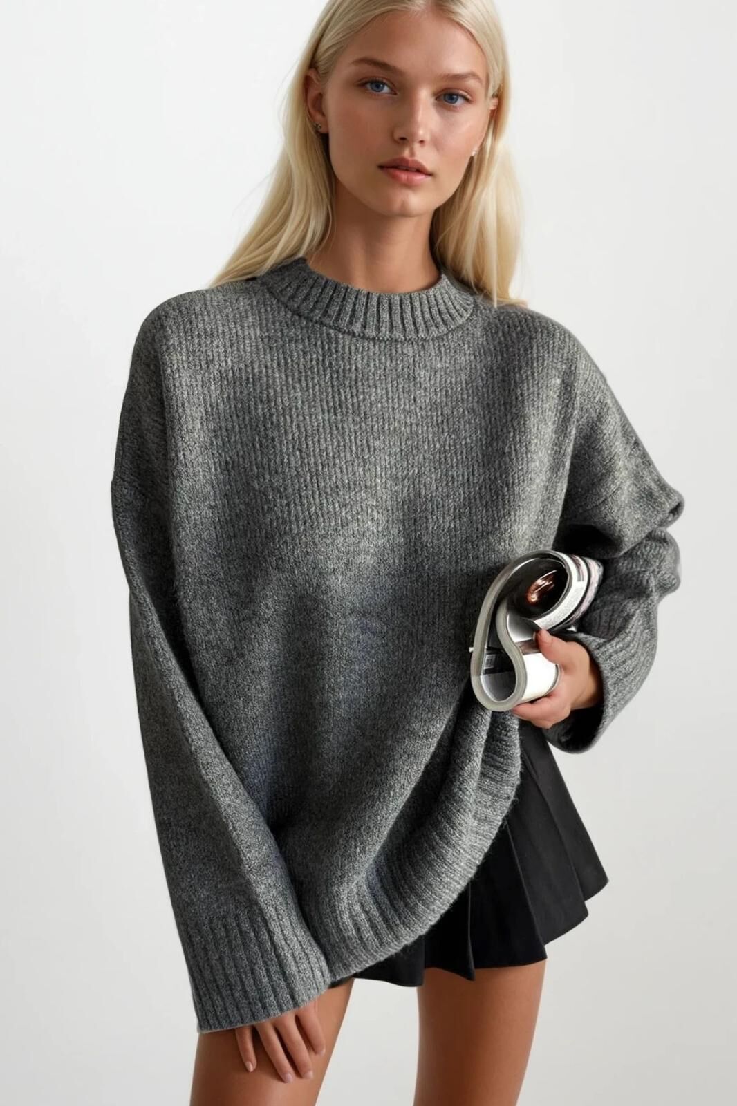 Toptan Bisiklet Yaka Basic Antrast Triko Kazak