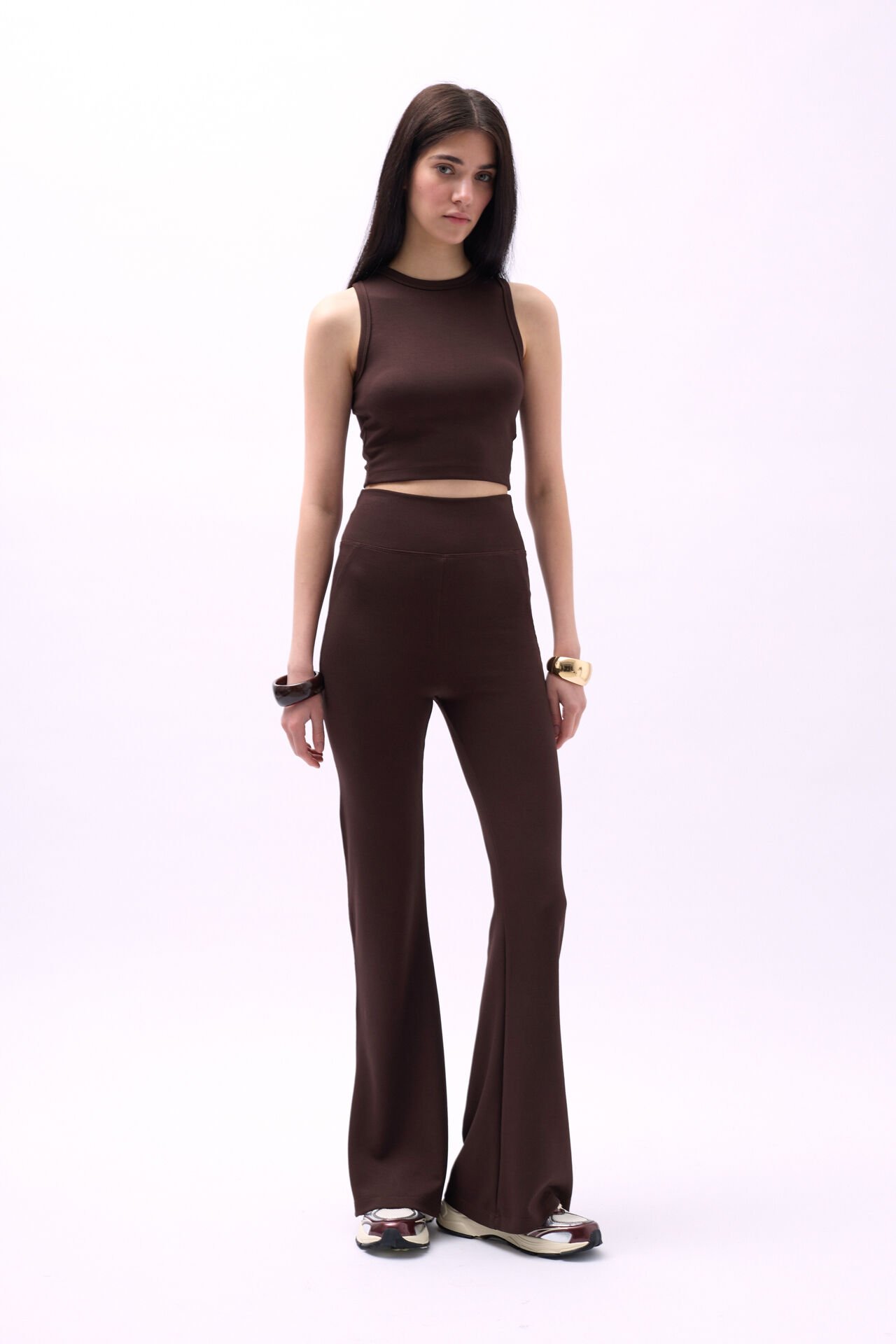 Wholesale Spanish Leg Slit Brown Leggings
