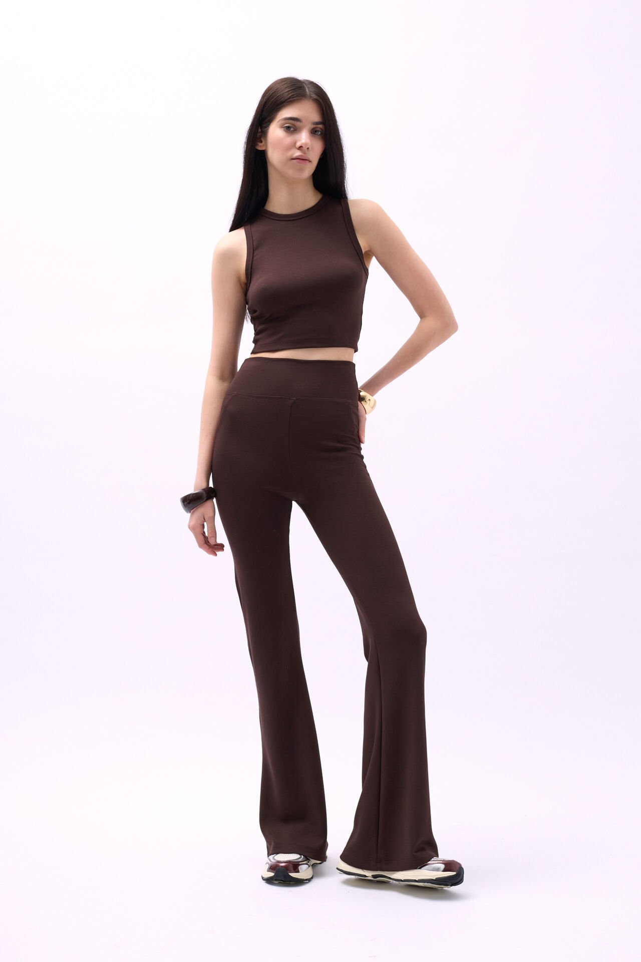 Wholesale Spanish Leg Slit Brown Leggings