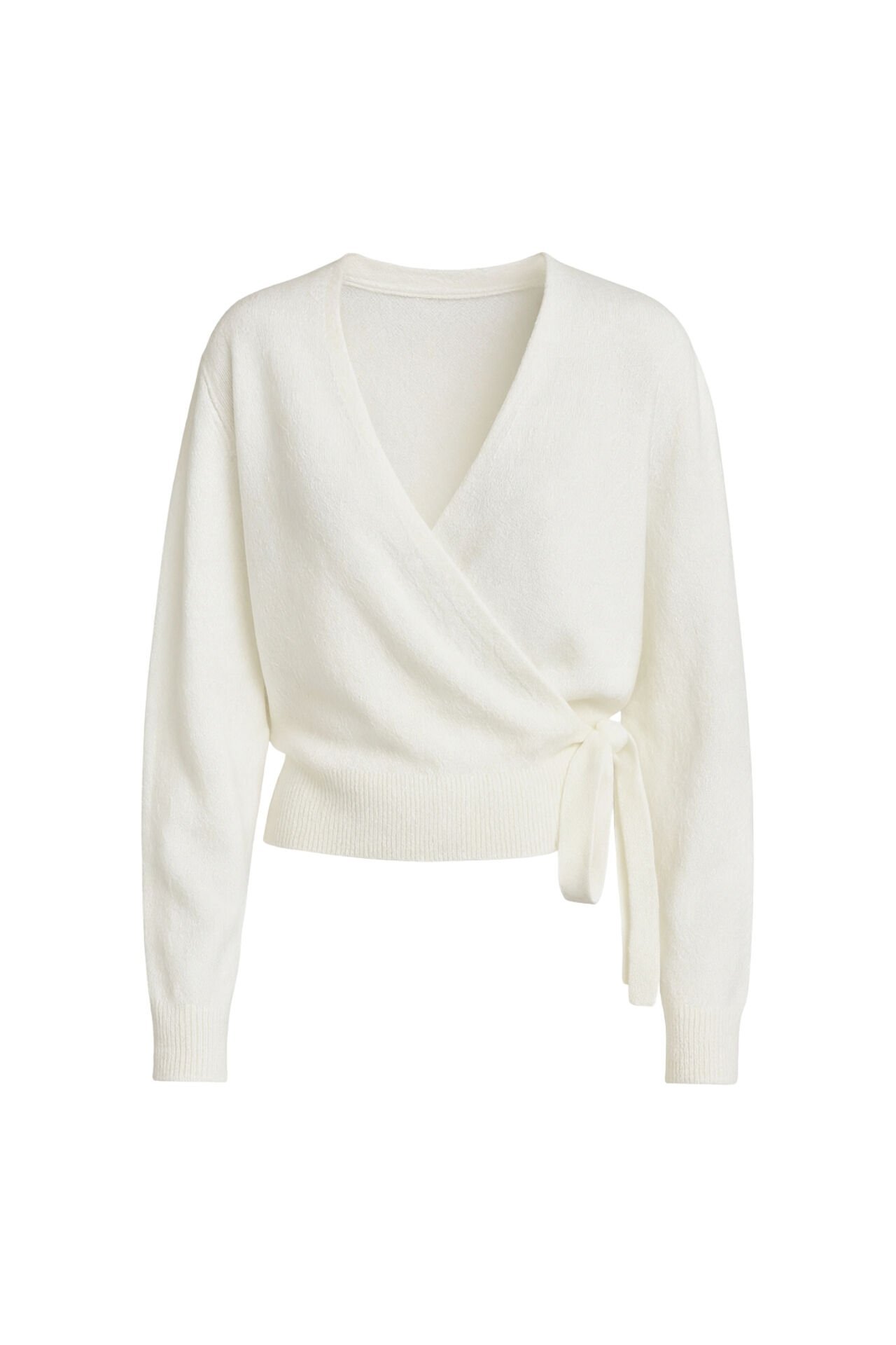 Toptan Kruvaze Bağlamalı Ekru Triko Hırka