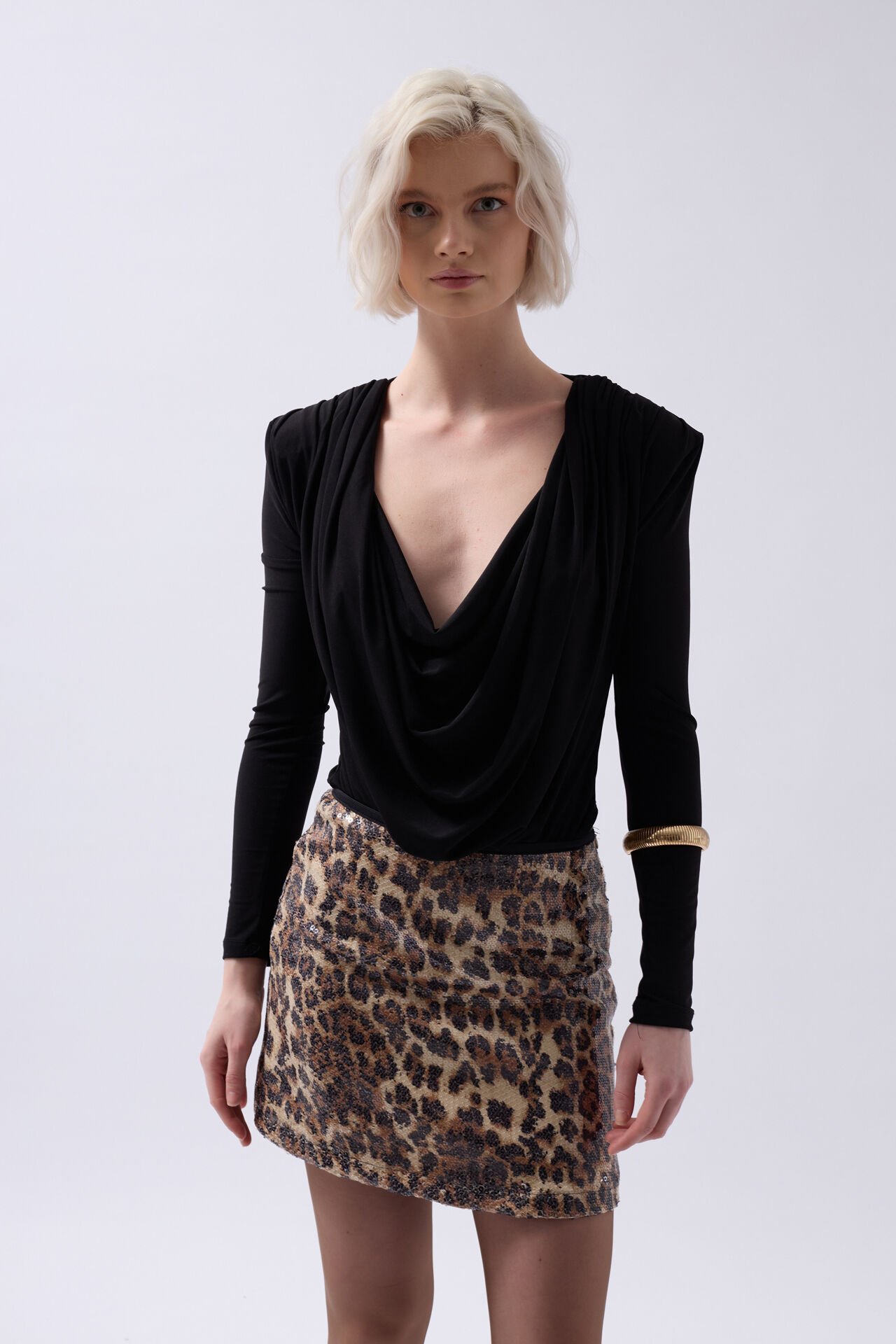 Wholesale Padded Cowl Neck Black Bodysuit