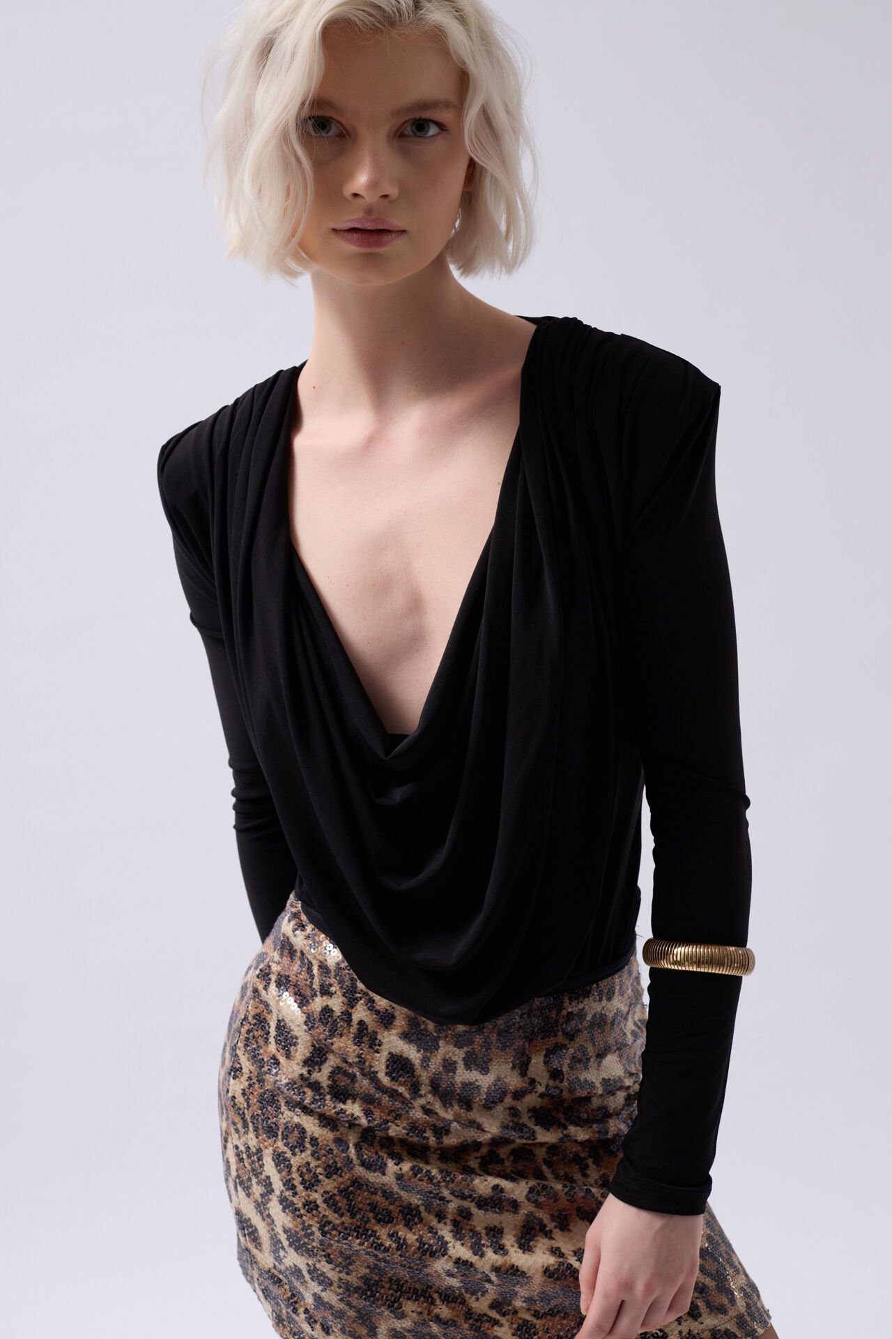 Wholesale Padded Cowl Neck Black Bodysuit