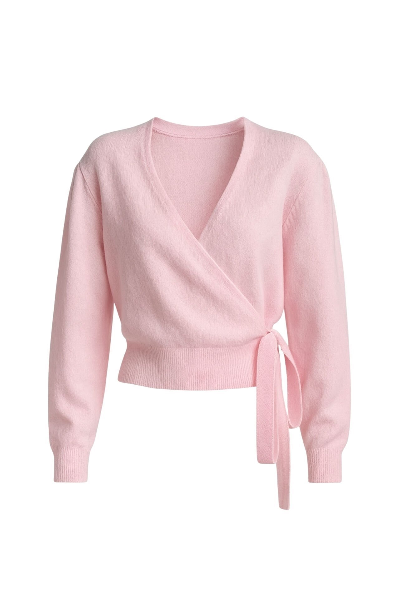 Toptan Kruvaze Bağlamalı Pembe Triko Hırka