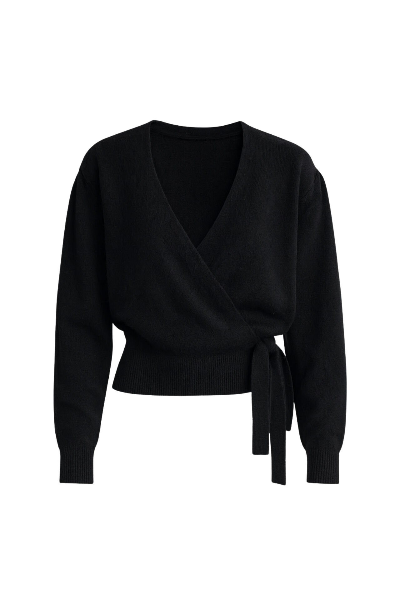 Toptan Kruvaze Bağlamalı Siyah Triko Hırka