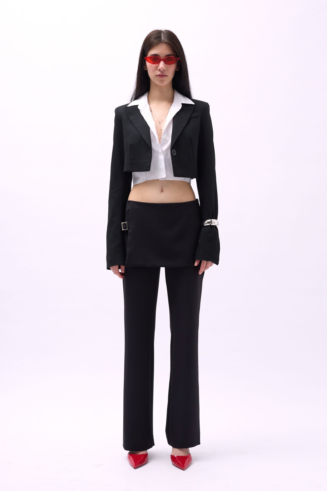 Wholesale Skirt Detail Belted Black Trousers
