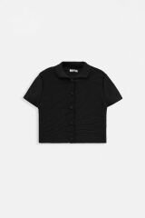 Wholesale Baby Collar Buttoned Black Blouse