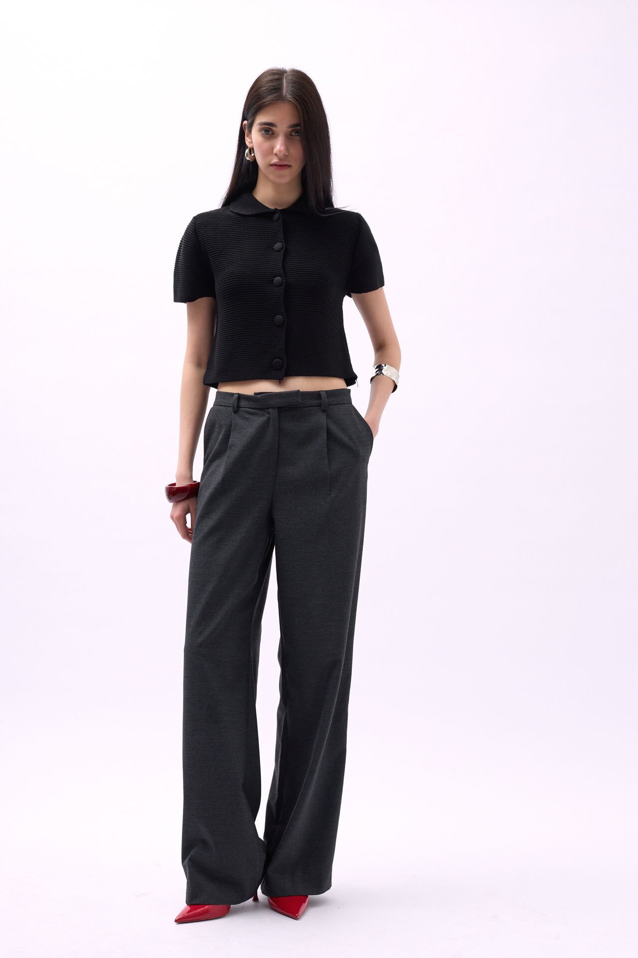 Wholesale Baby Collar Buttoned Black Blouse