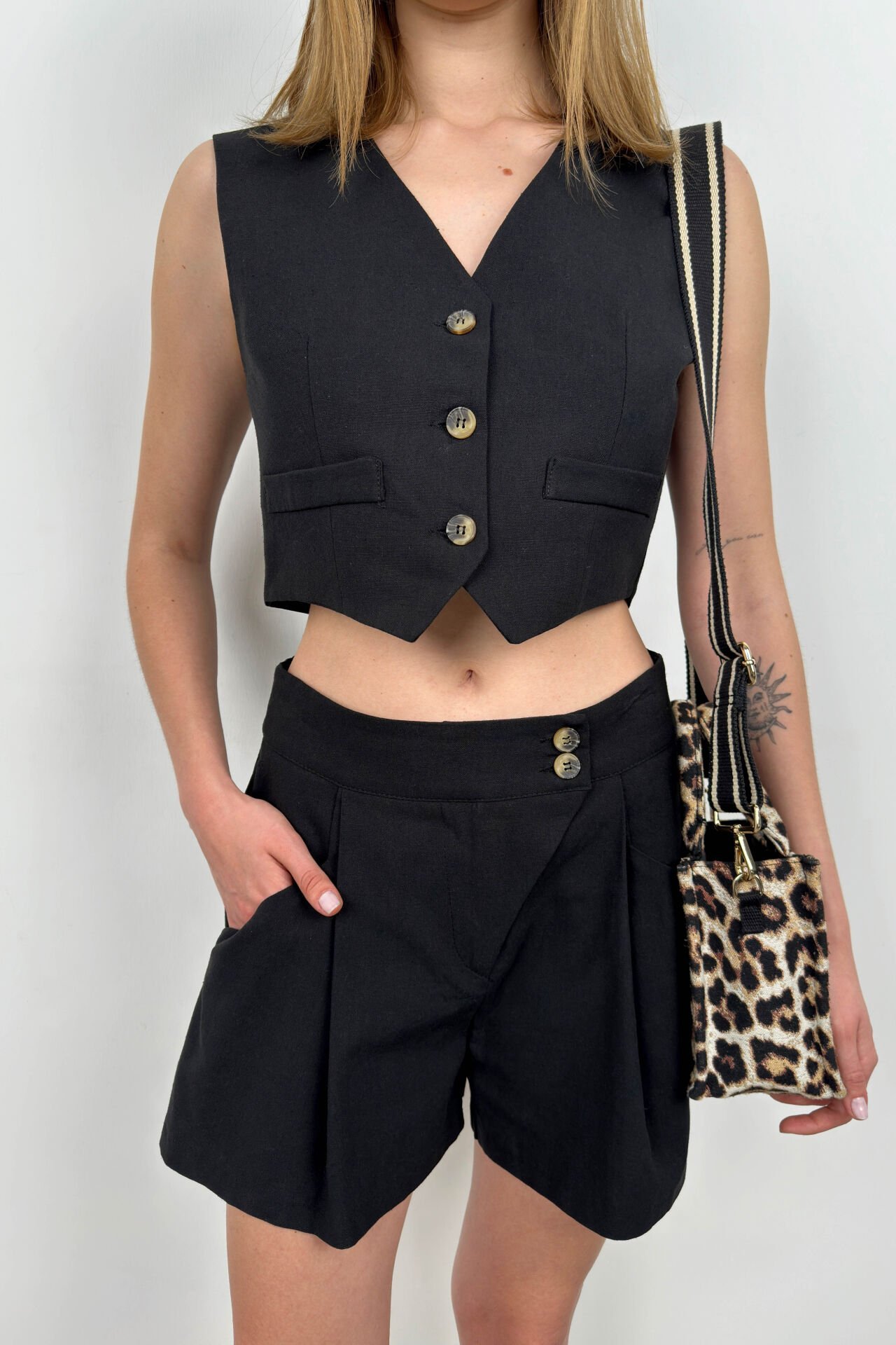Linen Vest Shorts Set