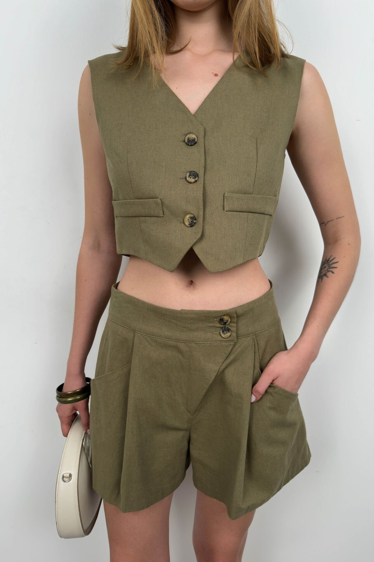 Linen Vest Shorts Set