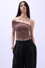 Wholesale One Shoulder Pleated Mink Blouse