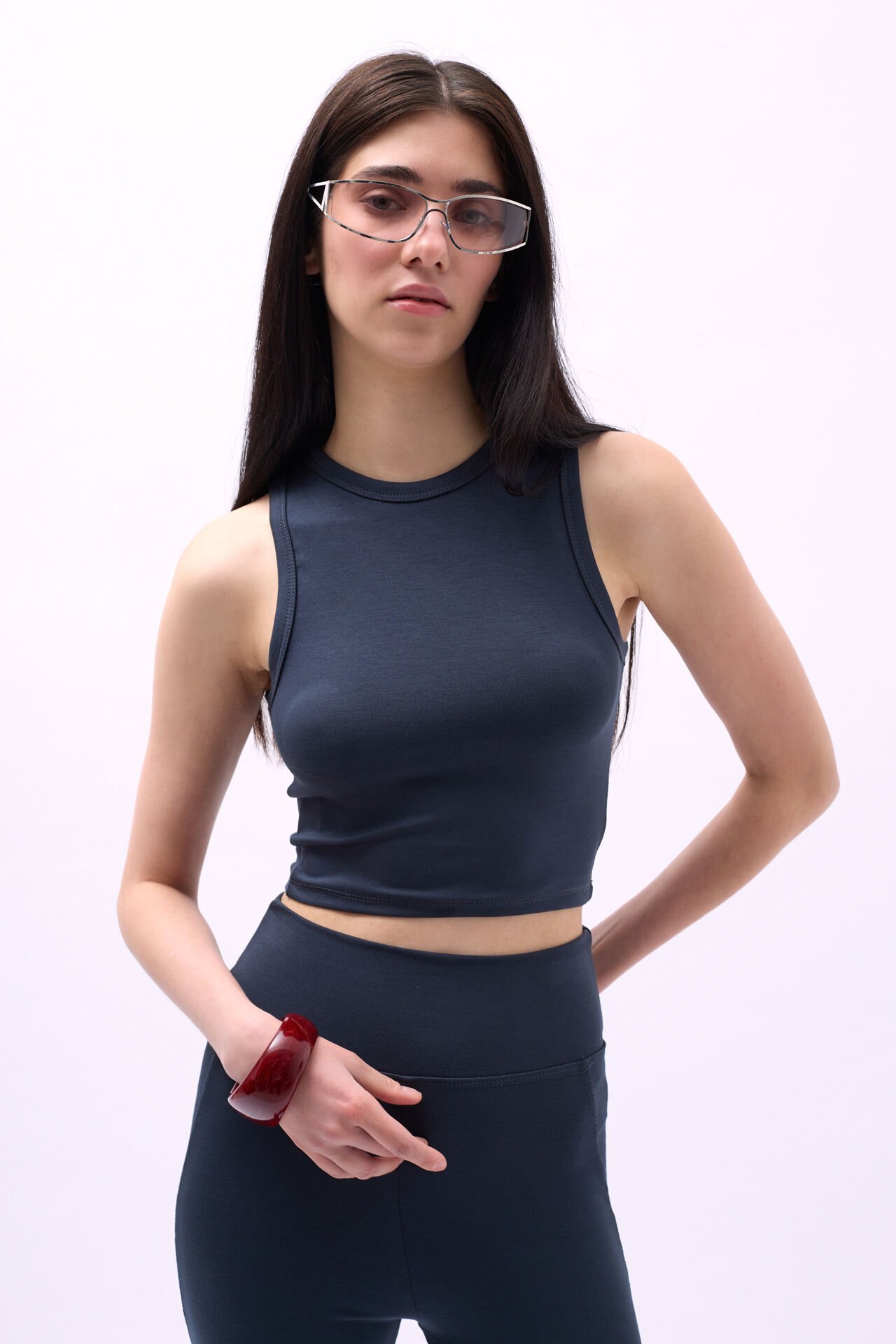Wholesale Swim Collar Crop Anthracite Blouse
