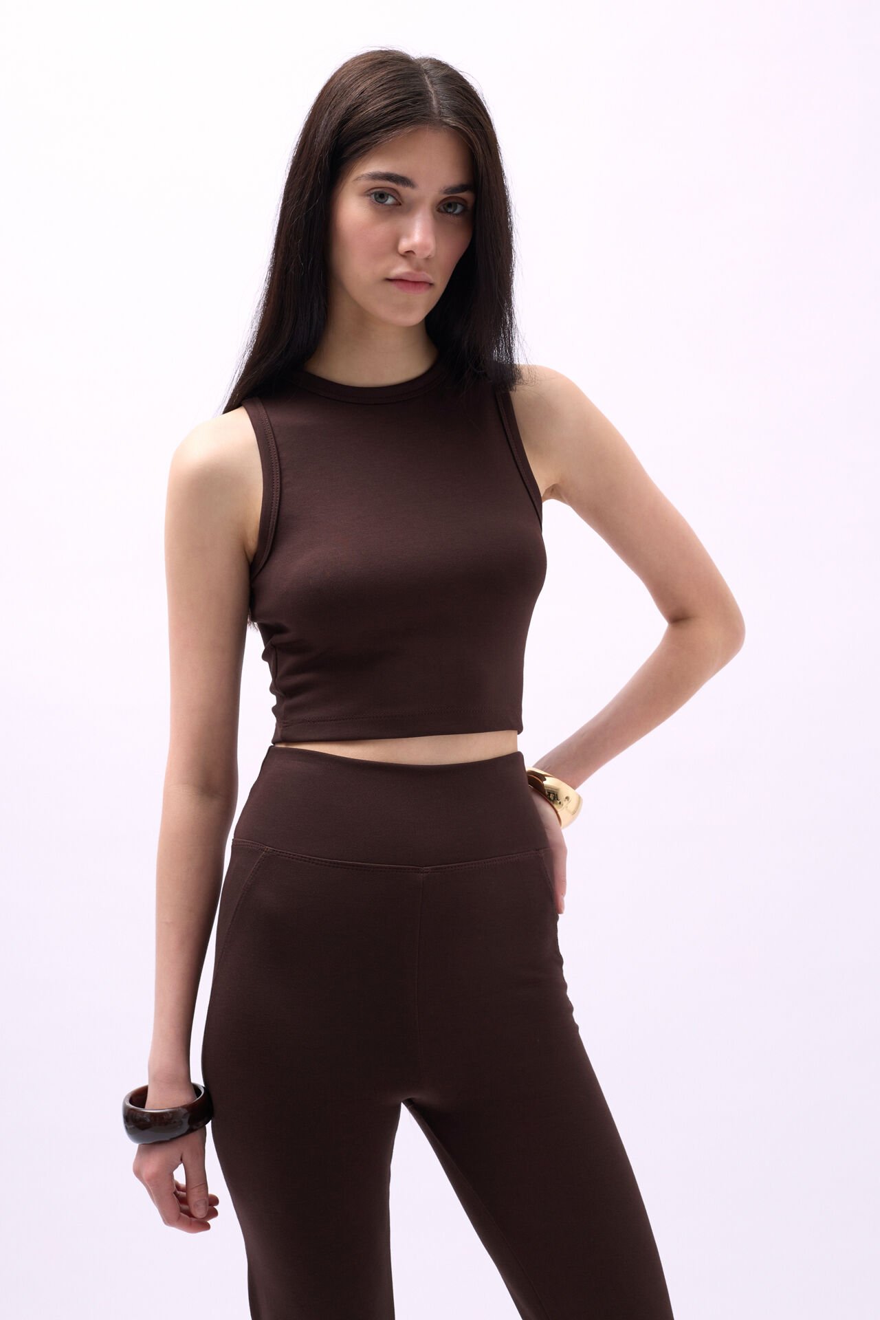 Wholesale Swim Collar Crop Brown Blouse
