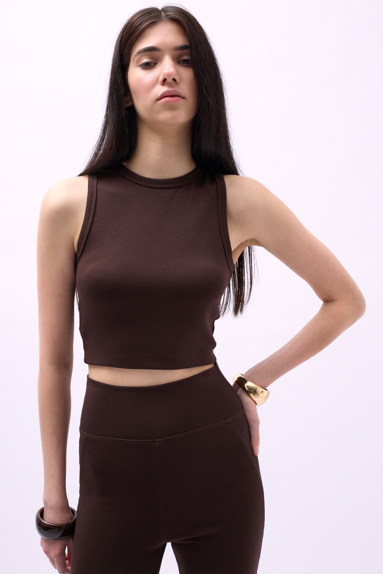 Wholesale Swim Collar Crop Brown Blouse