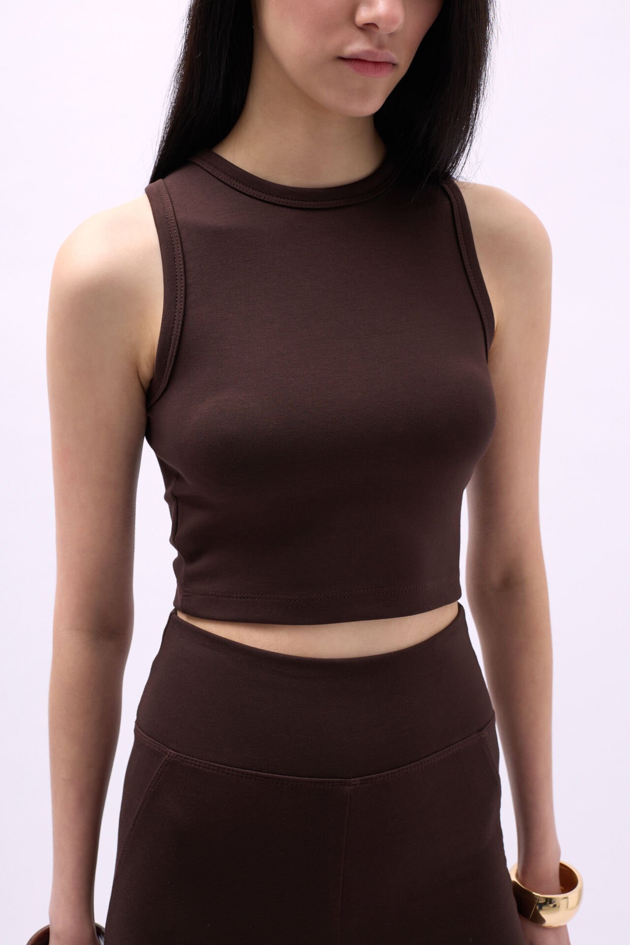 Wholesale Swim Collar Crop Brown Blouse