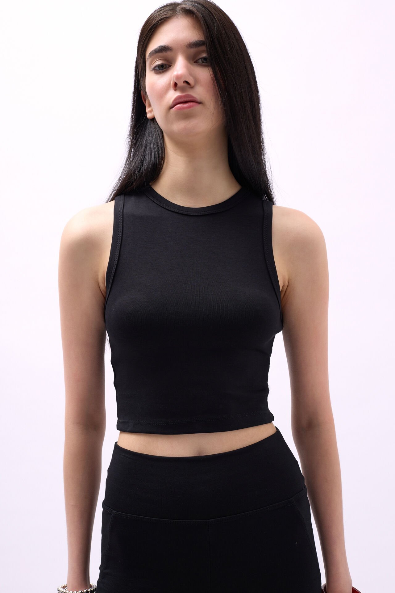 Wholesale Swim Collar Crop Black Blouse