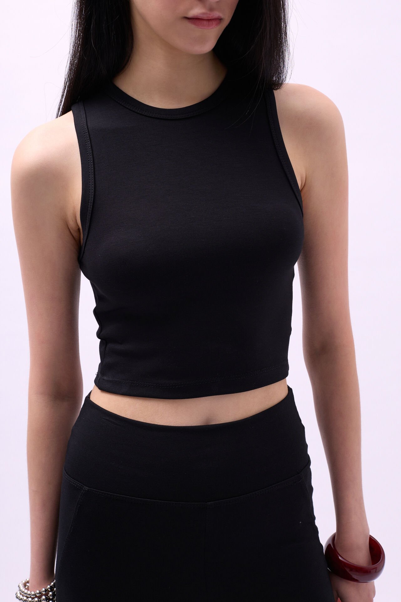Toptan Yüzücü Yaka Crop Siyah Bluz