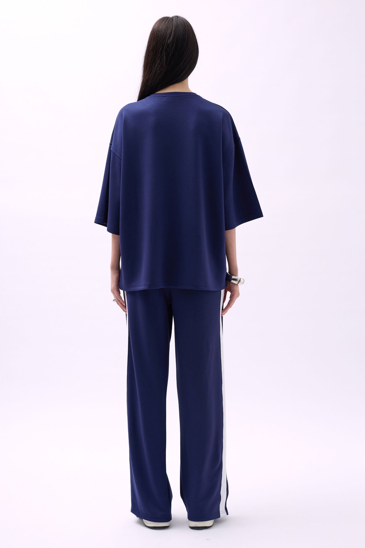 Toptan Bisiklet Yaka Oversize Lacivert T-Shirt