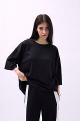 Toptan Bisiklet Yaka Oversize Siyah T-Shirt