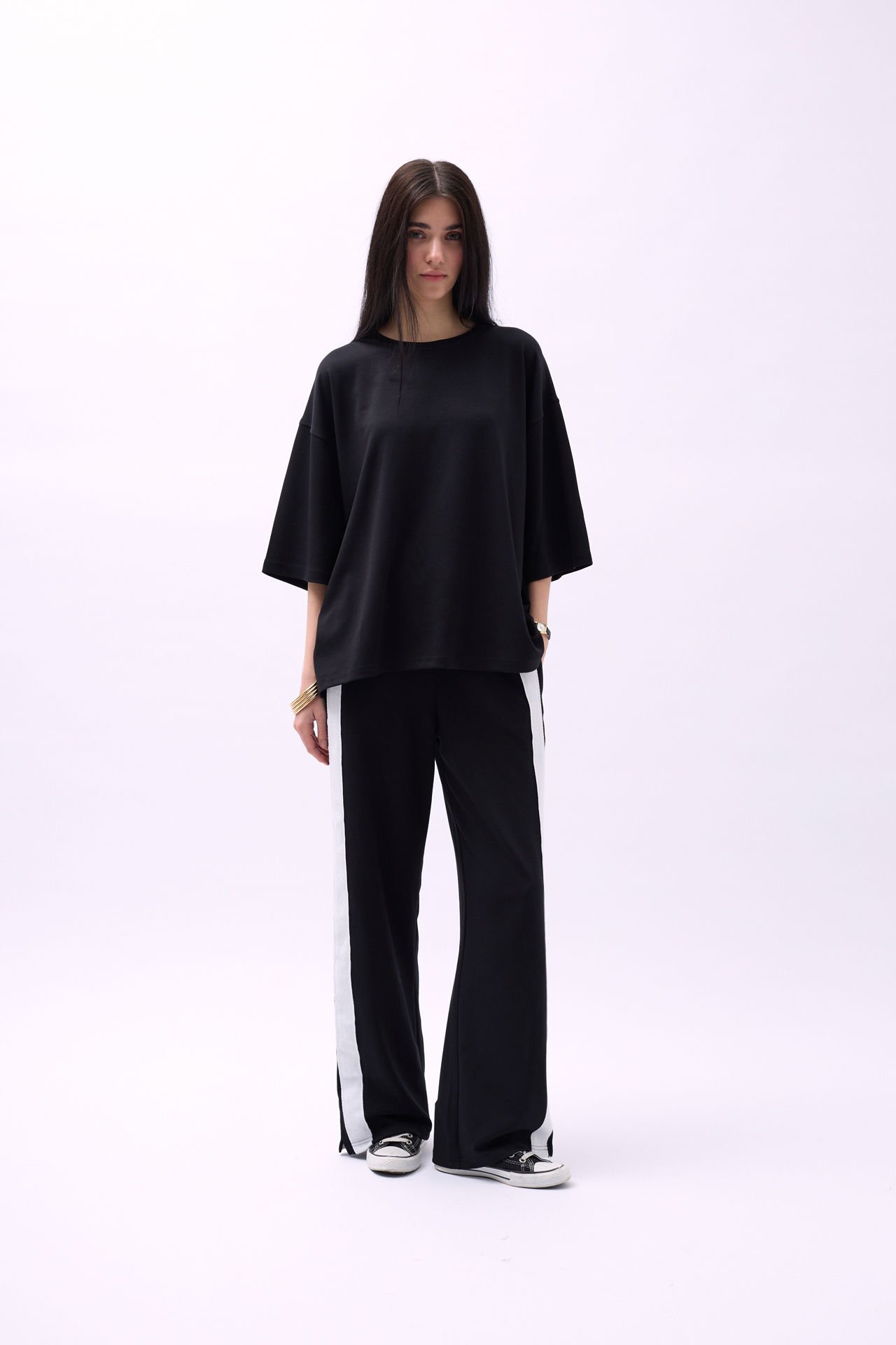 Toptan Bisiklet Yaka Oversize Siyah T-Shirt