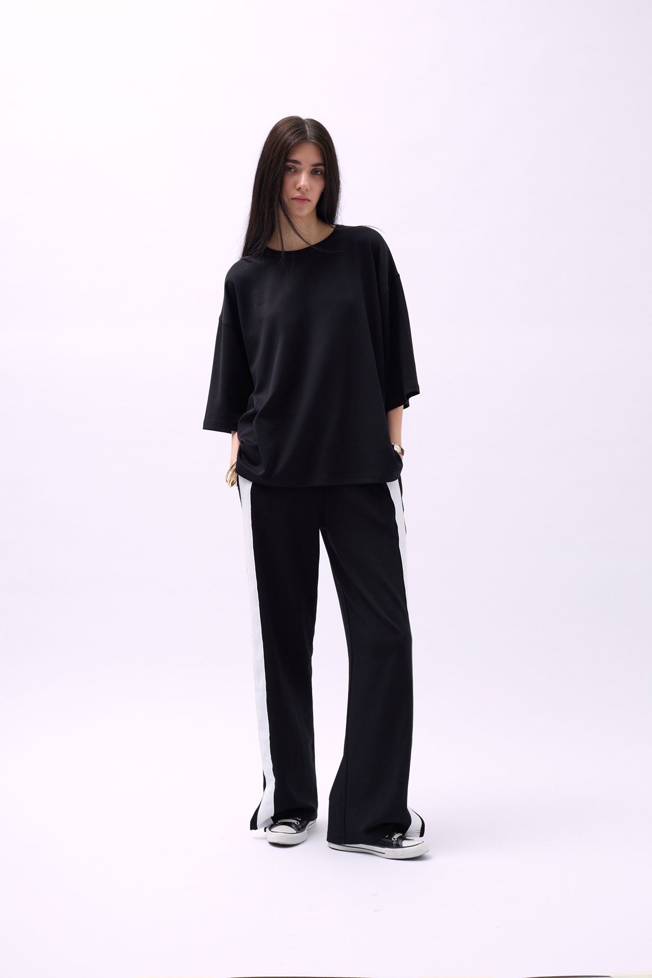 Toptan Bisiklet Yaka Oversize Siyah T-Shirt