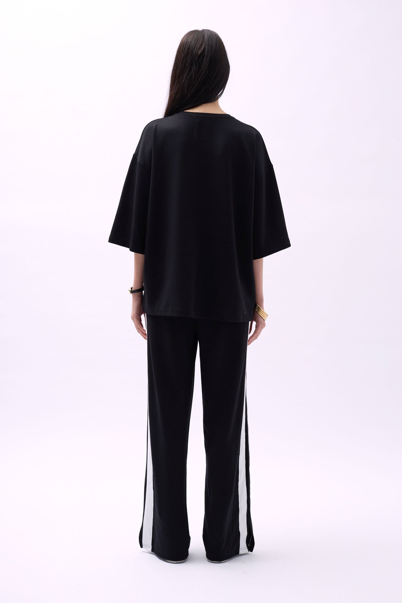 Toptan Bisiklet Yaka Oversize Siyah T-Shirt