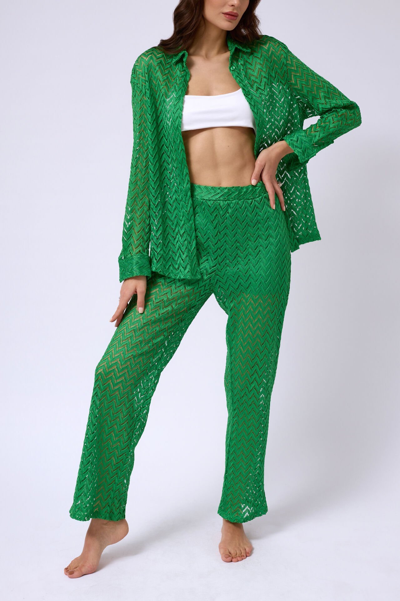 Embroidery Shirt Trousers Set