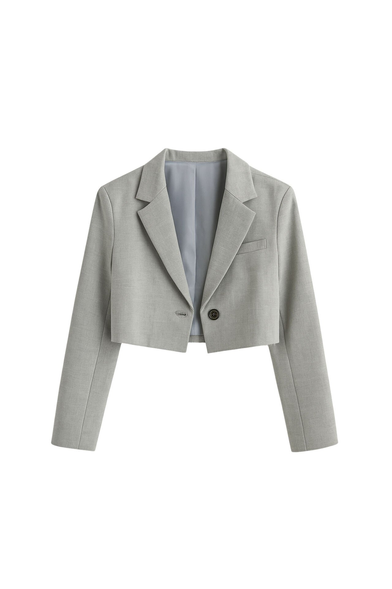 Toptan Crop Basic Gri Blazer Ceket