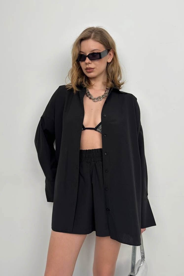 Oversize Shirt Drawstring Shorts Set