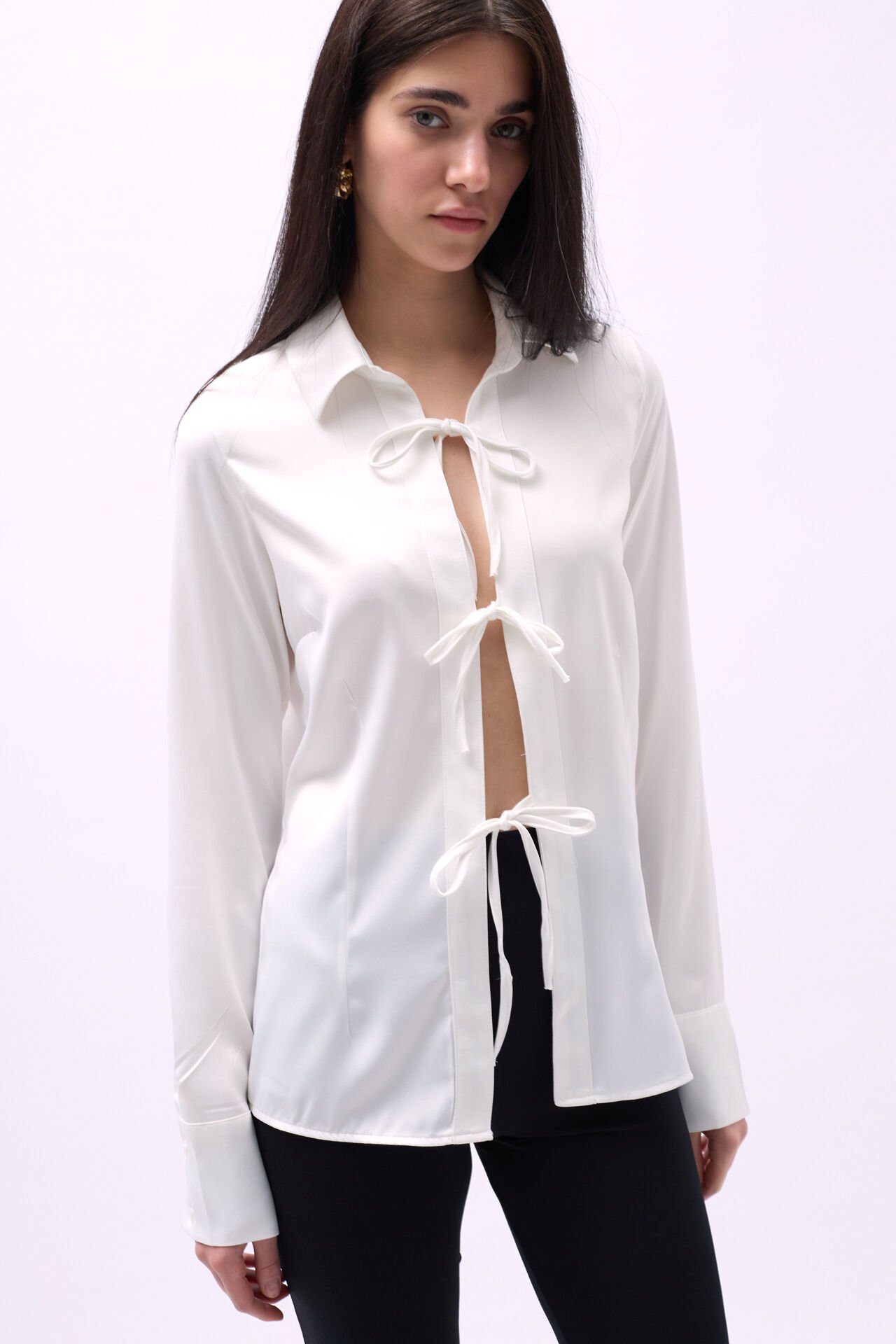Wholesale Tie Detail Satin White Shirt