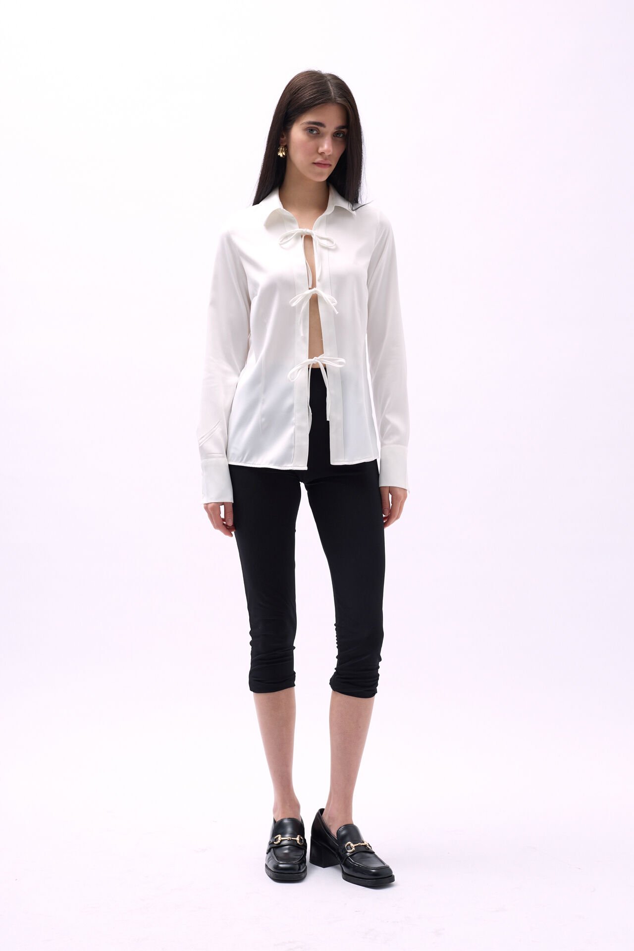 Wholesale Tie Detail Satin White Shirt