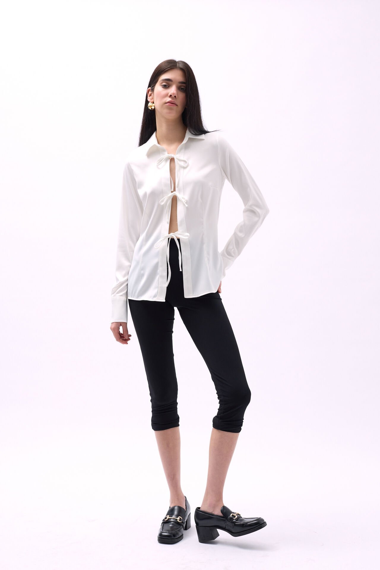 Wholesale Tie Detail Satin White Shirt