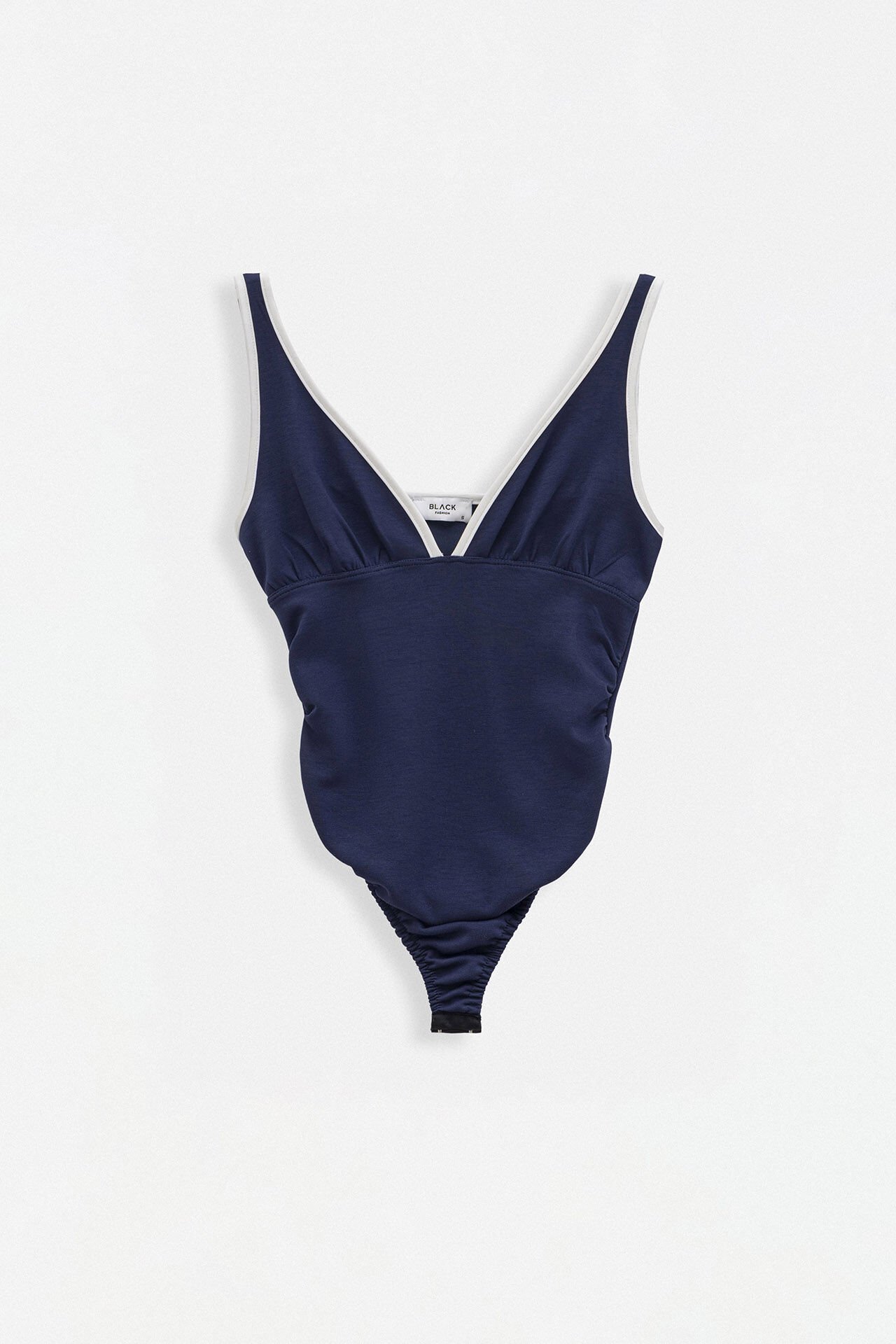 Wholesale V Neck Piping Detail Navy Blue Bodysuit
