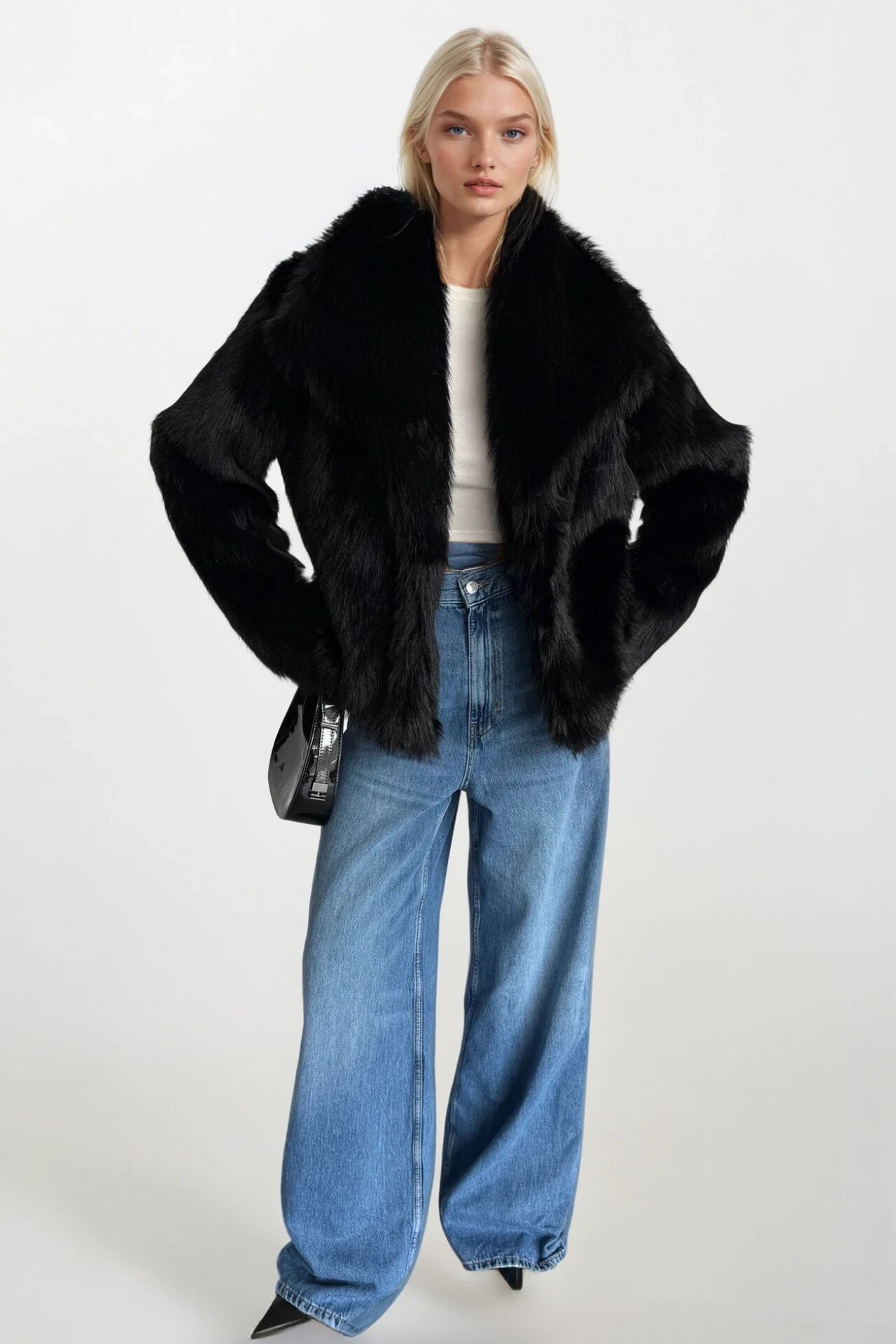 Toptan Şal Yaka Siyah Peluş Kürk