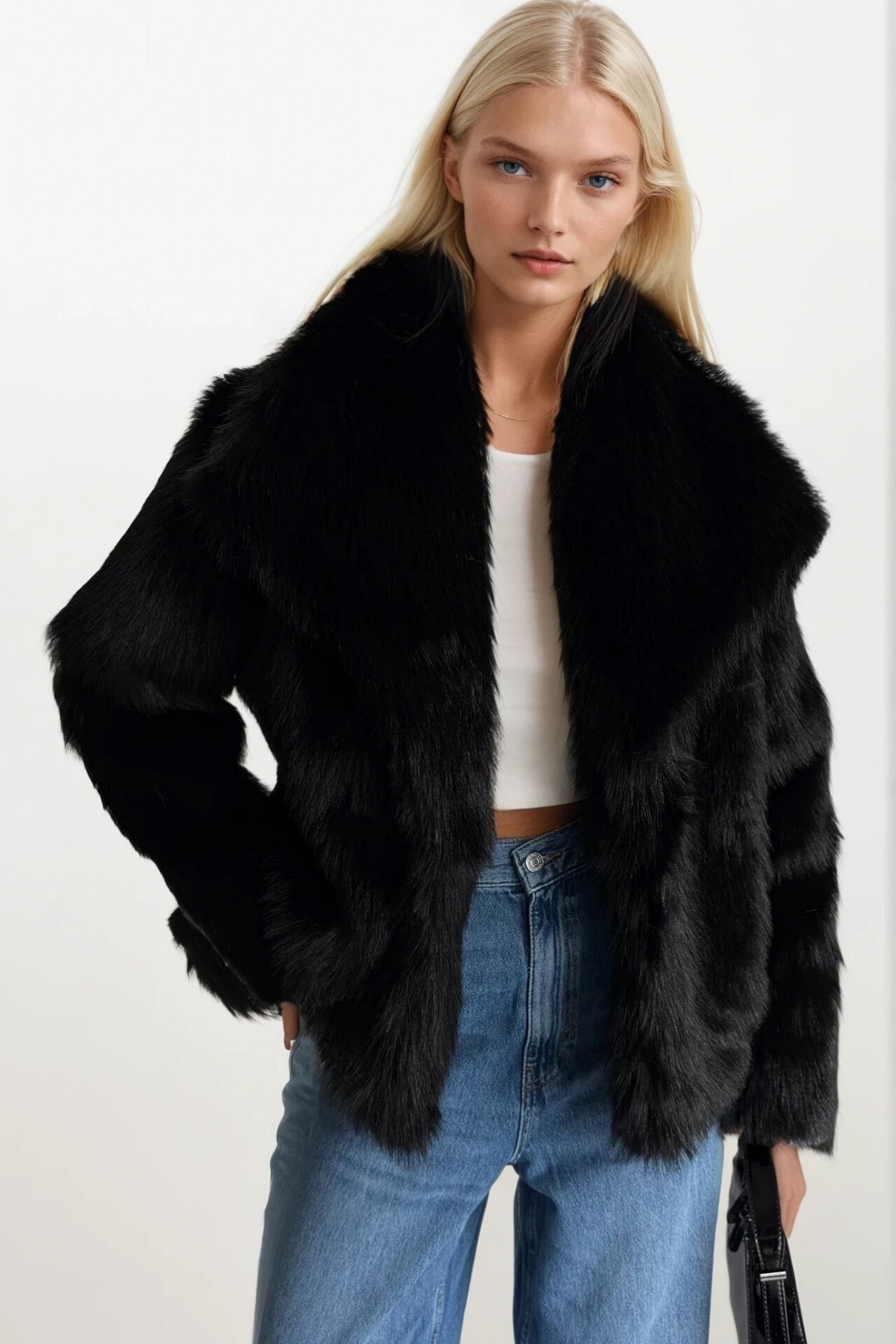 Toptan Şal Yaka Siyah Peluş Kürk