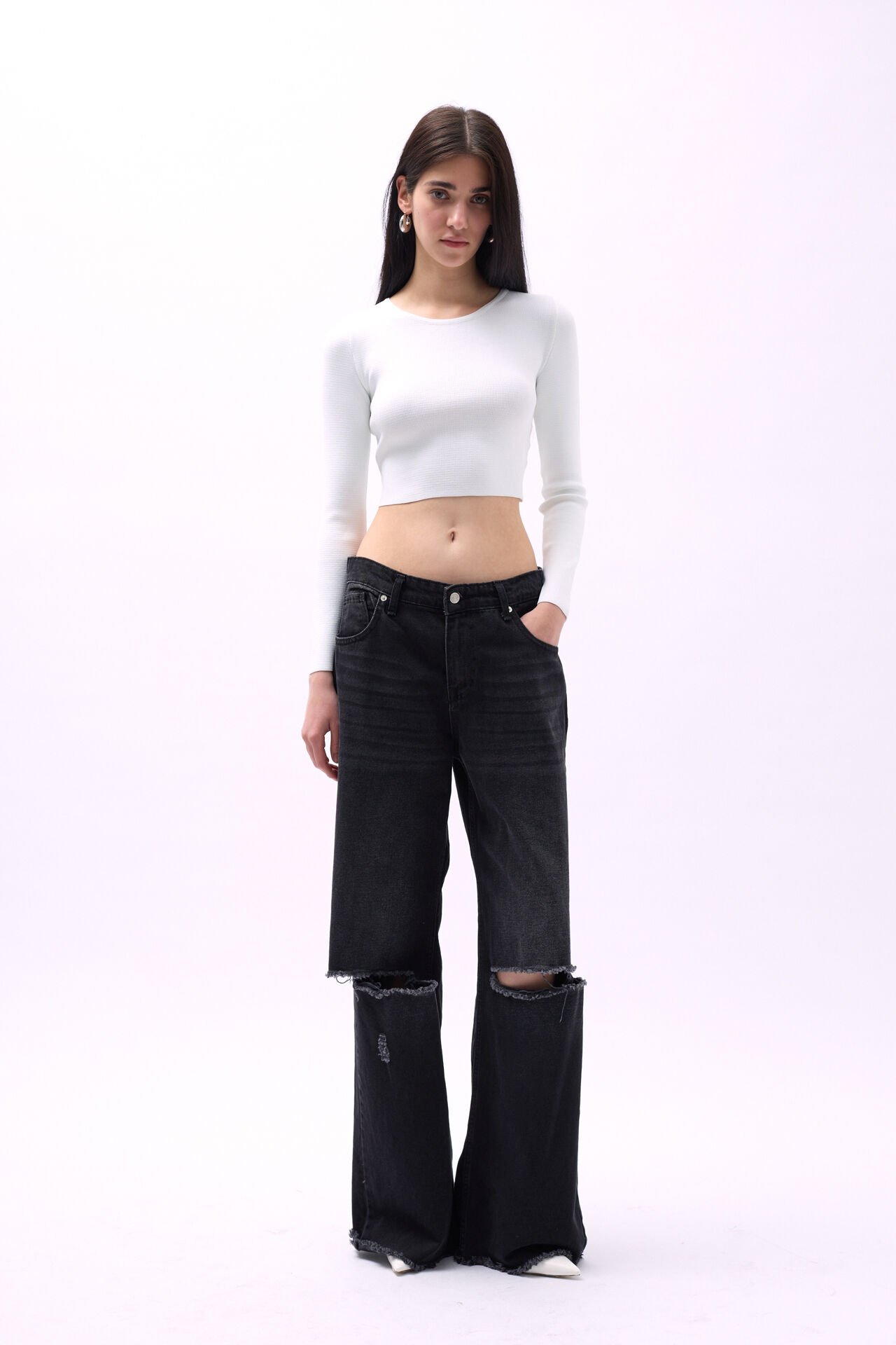 Wholesale Crew Neck Textured White Crop
