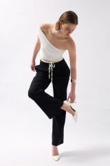 Toptan Boxer Detay Bağcıklı Siyah Pantolon