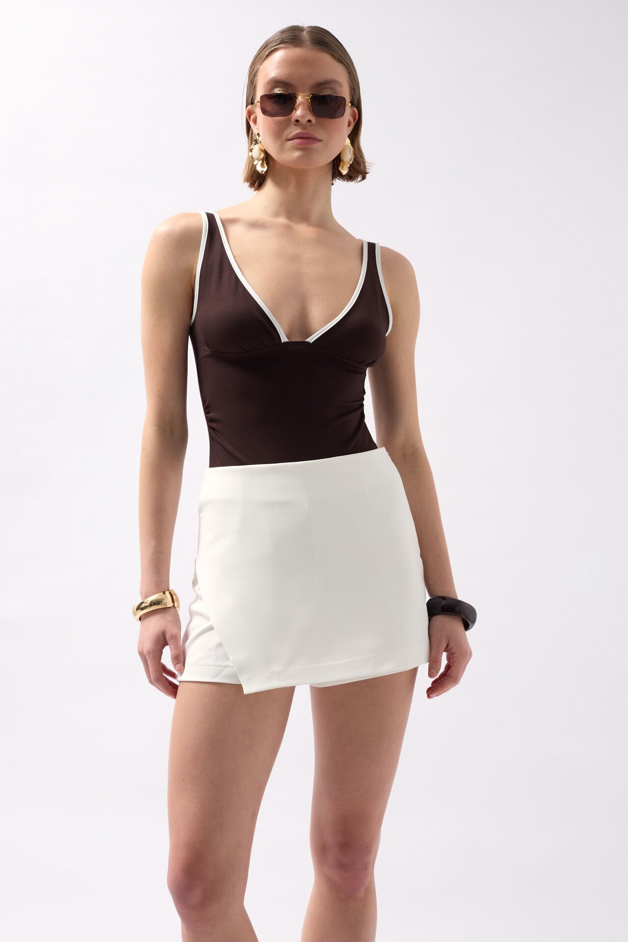 Toptan Basic Mini Beyaz Şort Etek