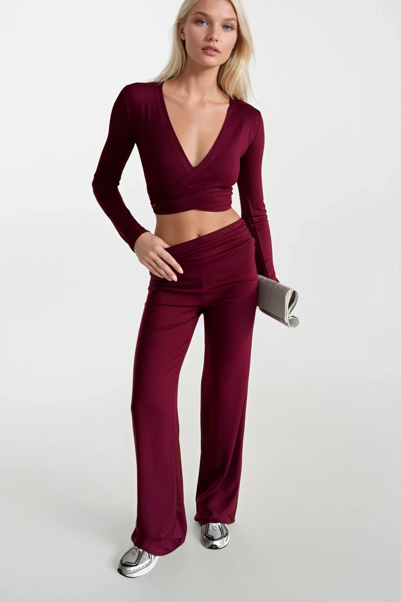 Toptan Bel Katlamalı Bordo Pantolon