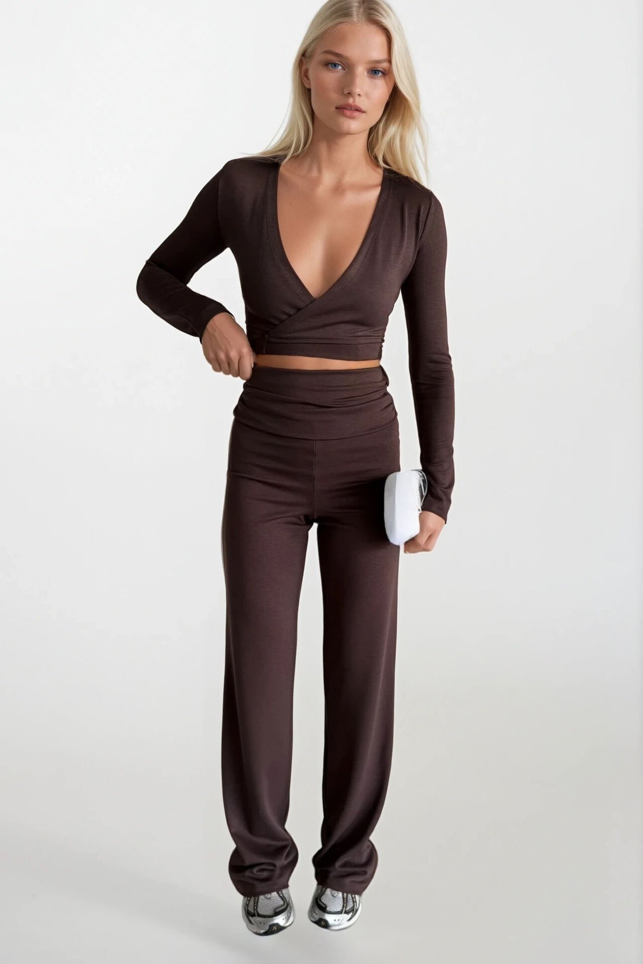 Toptan Bel Katlamalı Kahverengi Pantolon